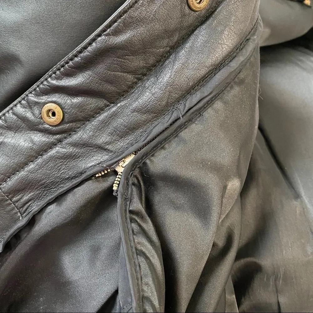 Eddie Bauer 100% Genuine Leather Winter Trench Coat Full Length Black HEAVY DUTY